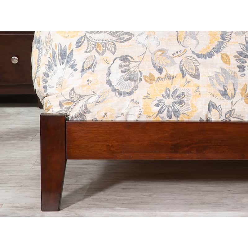 Low Profile Queen Bed - Urban Oasis Platform Bed with Charger - Solid Wood Frame - Walnut Finish