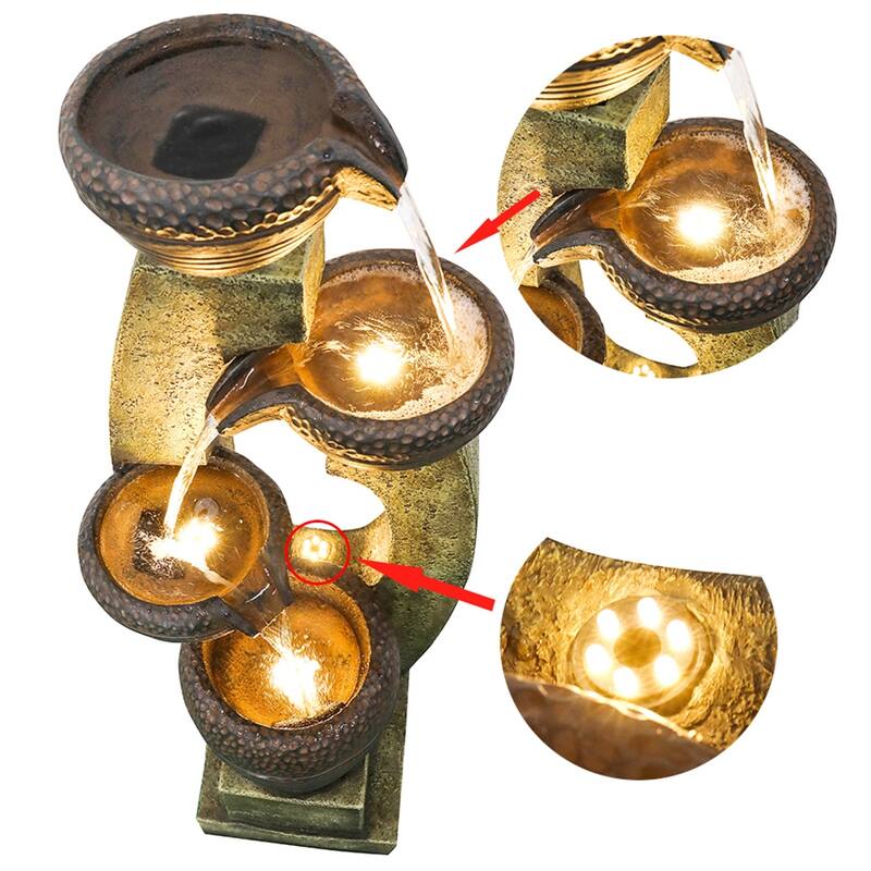 40-inch H Outdoor Water Fountain w/ LED Lights Floor-Standing Fountain