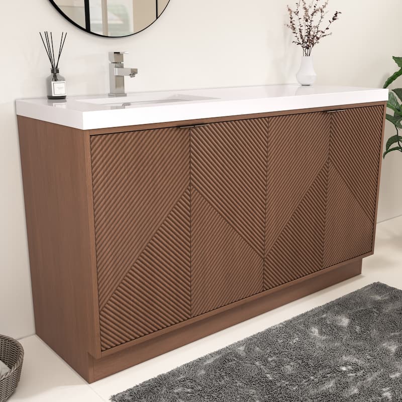 Milano 60" Freestanding Bathroom Vanity with Left White Sink