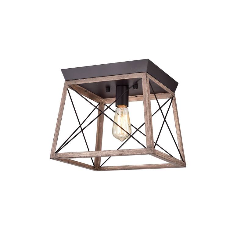 Oil Rubbed Bronze 1-Light Open-Cage Metal Flush Mount (SOLD AS A PAIR)
