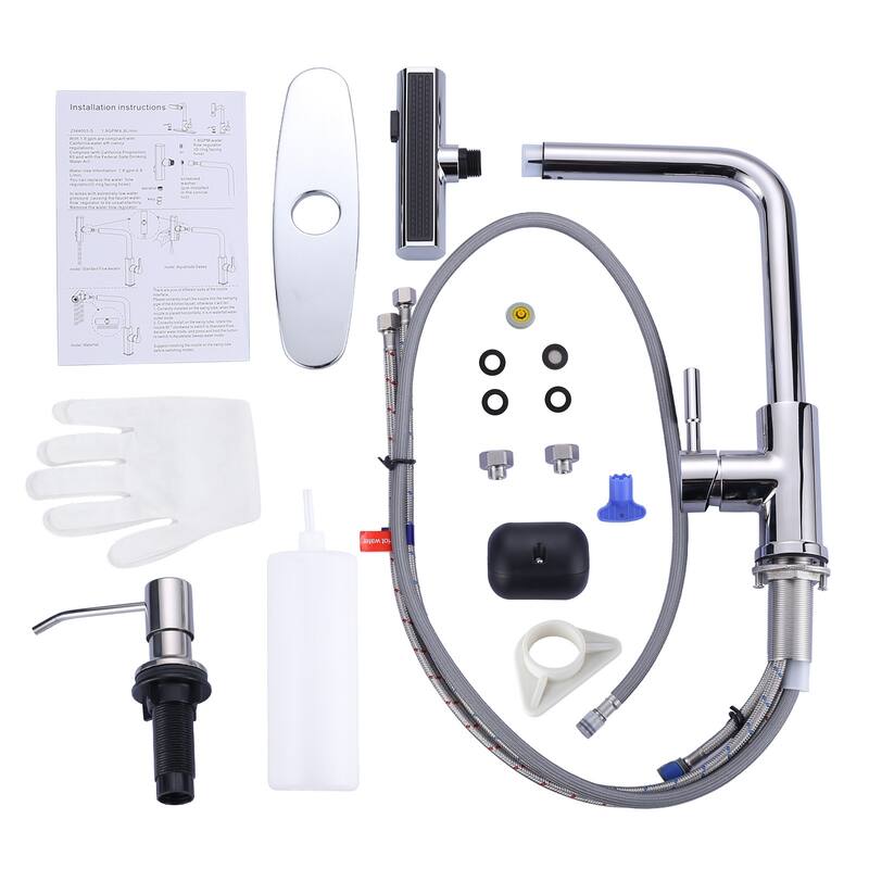 WOWOW Single Handle Waterfall Pull Down Sprayer Kitchen Faucet