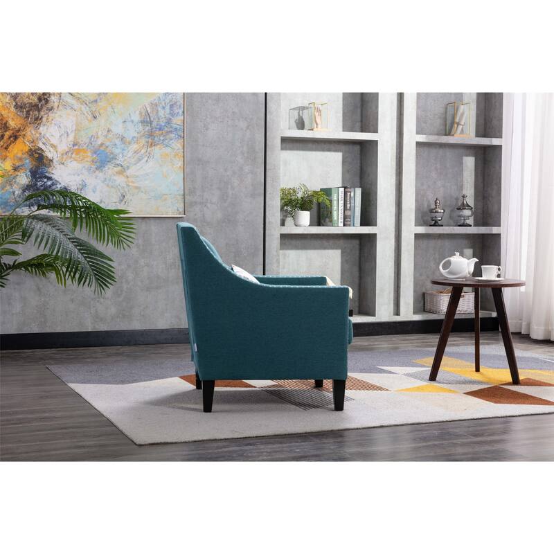 Linen Nailhead Accent Solid Wood Leg Living Room Armchair