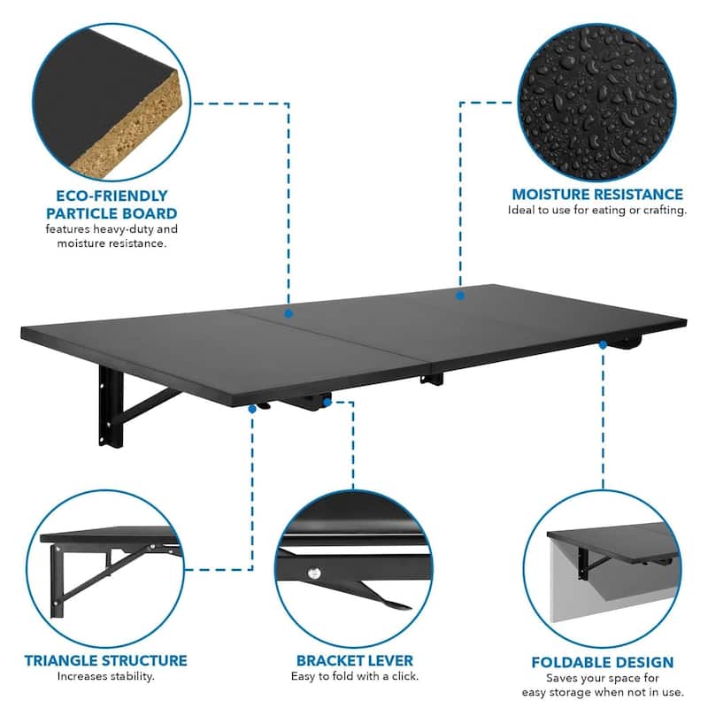 Mount-It! Standing Desk Wall Mount | Wall Mounted Drop Leaf Table - Black