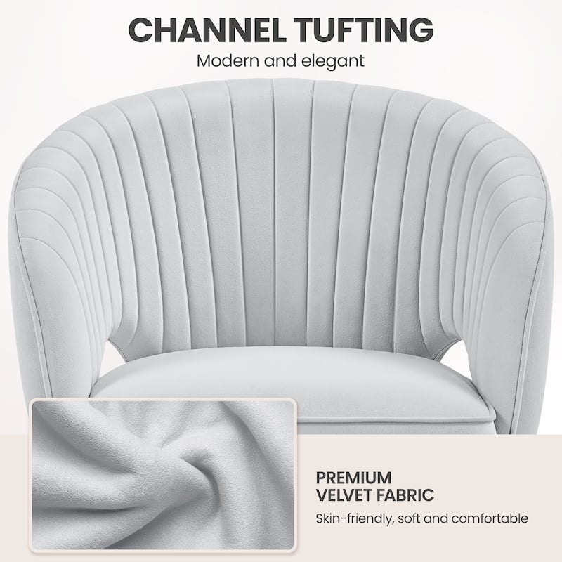 Yaheetech Velvet Office Chair with Tufted Barrel Back, Rolling Wheels, Adjustable Seat Height