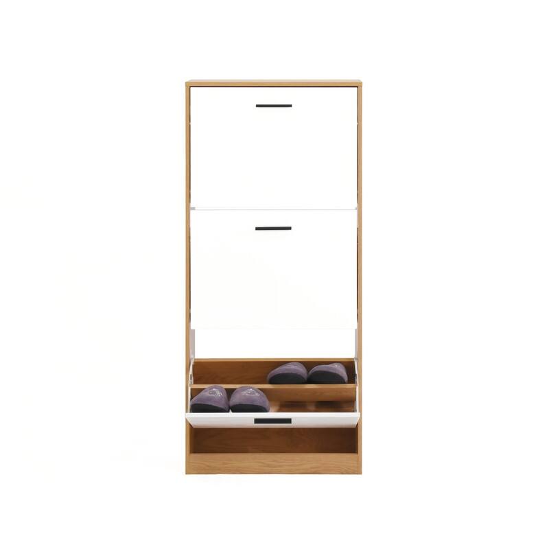 Shoe Storage Cabinet with 3 White Panel Flip Drawers, Freestanding Organizer for Entryway, Narrow Shoe Rack Cabinet
