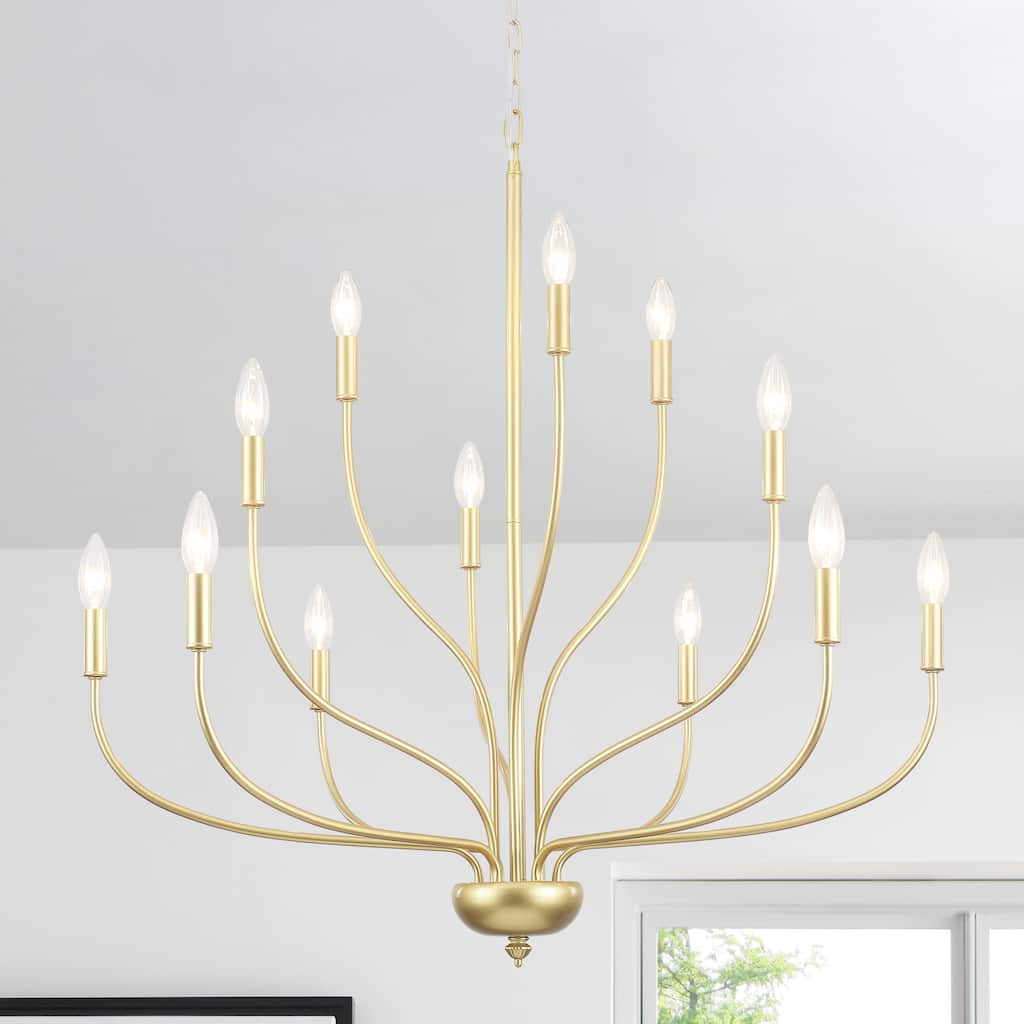 12-Light Candlestick Hanging Island Linear Chandelier Lighting Fixture for Kitchen Island