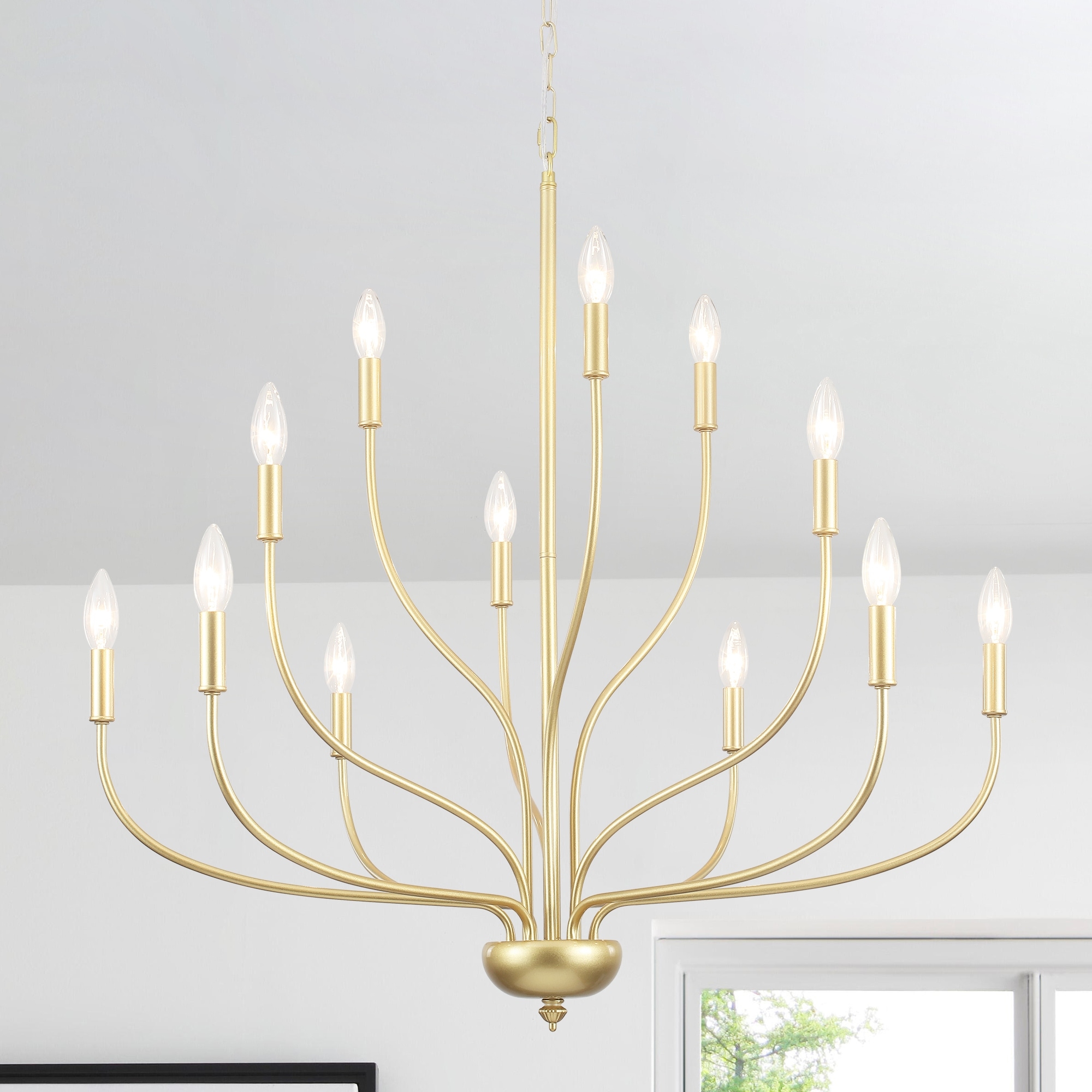 12-Light Candlestick Hanging Island Linear Chandelier Lighting Fixture for Kitchen Island