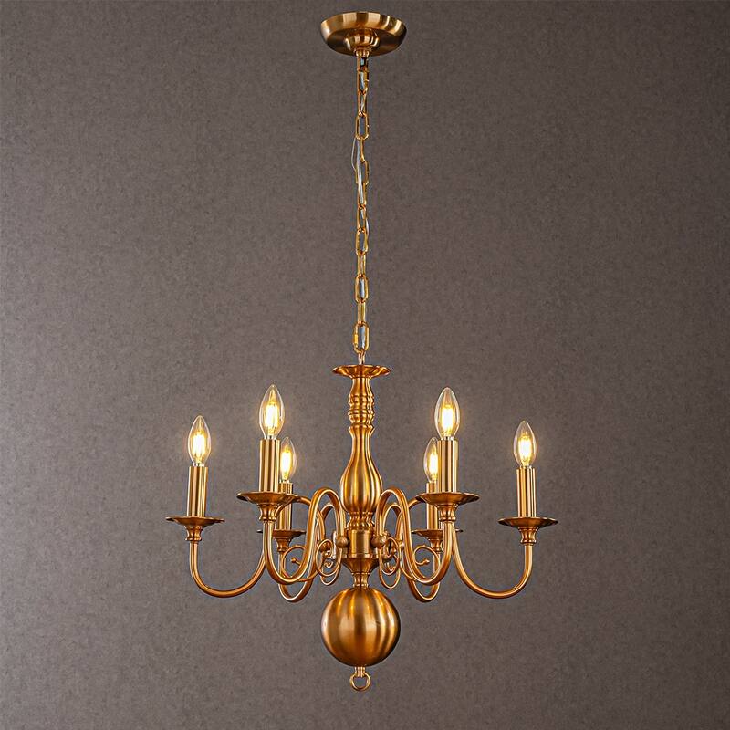 CraftHome Dimmable French Country Chandelier in Antique Brass Adjustable Vintage Candle Style Pendant Lighting for Dining Room - W24''