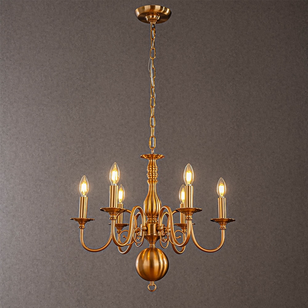 CraftHome Dimmable French Country Chandelier in Antique Brass Adjustable Vintage Candle Style Pendant Lighting for Dining Room