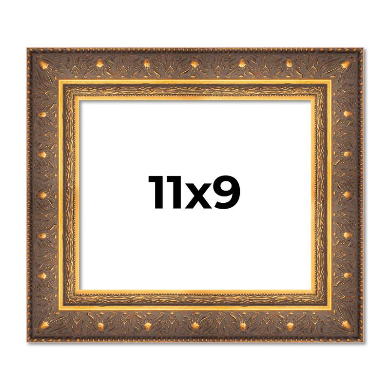 11x9 Frame Vintage Gold Solid Wood Picture Frame | 2.5 Inch Moulding