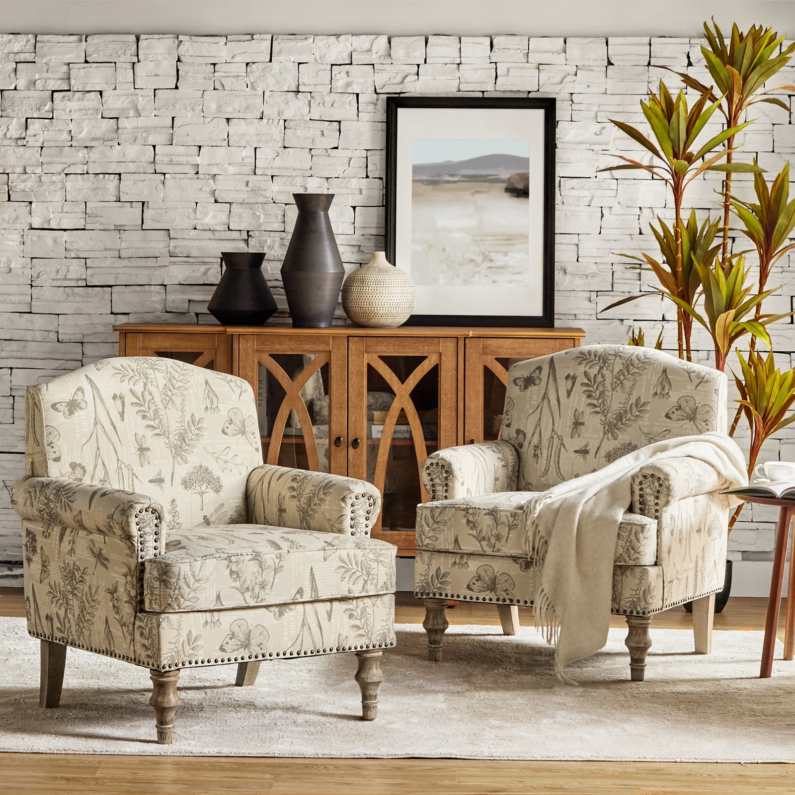 Chas blue floral armchair sales