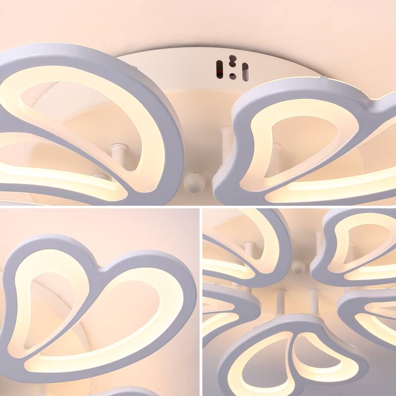 Indoor Modern Dimmable LED Semi-Flush Mount Ceiling Light Fixture with Remote and Creative Flower Lampshade
