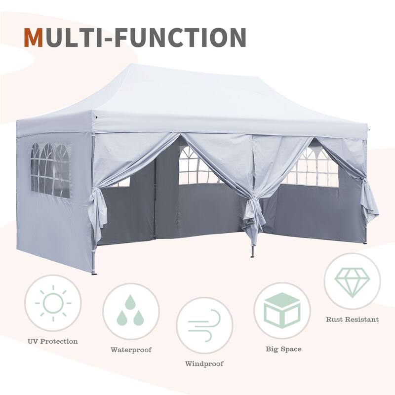 Ainfox 10x20ft Popup Canopy Tent Outdoor Folding Gazebos for Party with 6 Sidewalls