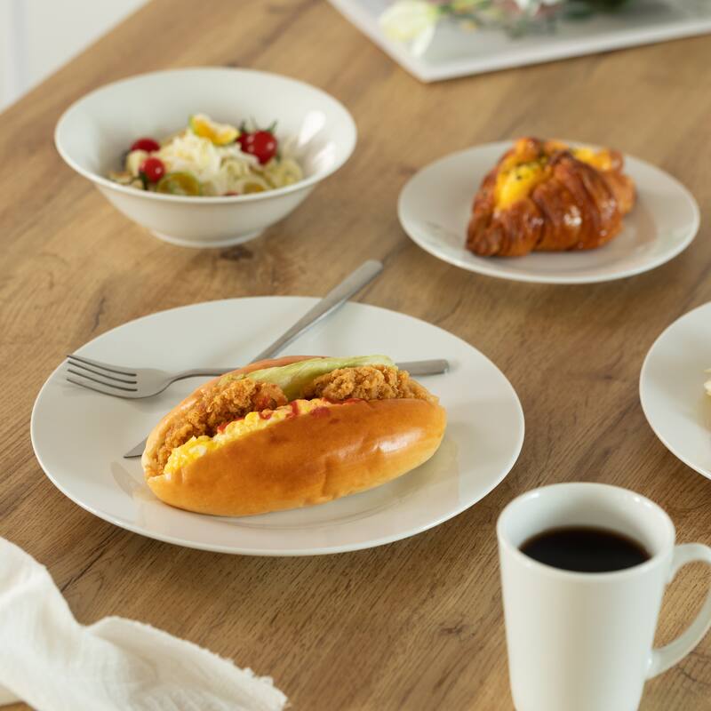 Dinewares 16 PC Rimmed Dinnerware Set for 4 Person, Mugs, Salad and Dinner Plates and Bowls Sets, White