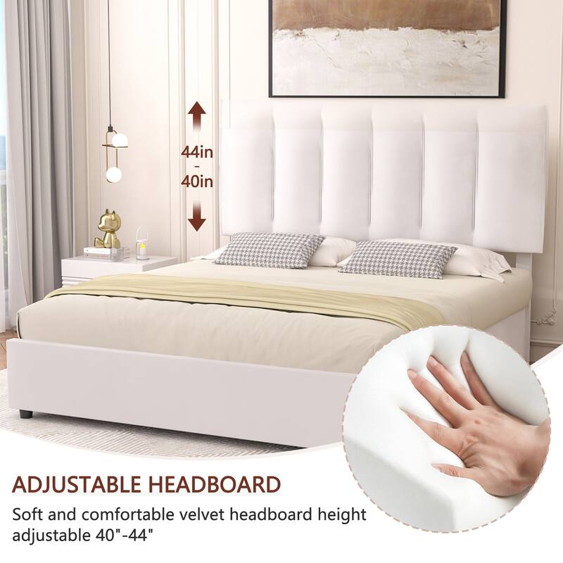 Javlergo Bed Frame with Storage Drawers, Upholstered Platform Bed Frame with Adjustable Headboard