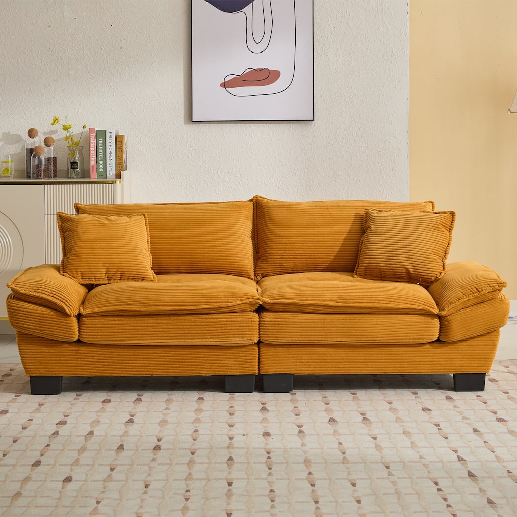 Yellow Upholstered Living Room Loveseat Sofa Accent Couch Settee with Pillows, Sleeper Couch 2-Seater Sofa Couch