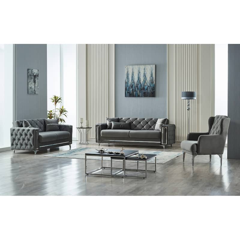 Barbados 4-Pieces Comfortable Sleeper Modern One Sofa One Loveseat Two Chair Living Room Set - Grey