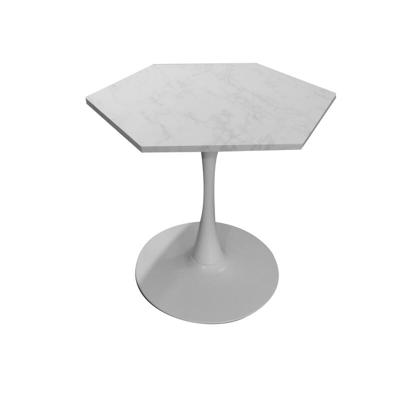 31.50" Modern Hexagonal Coffee Table with Printed Marble Top and Metal Base for Dining Room, Kitchen and Living Room