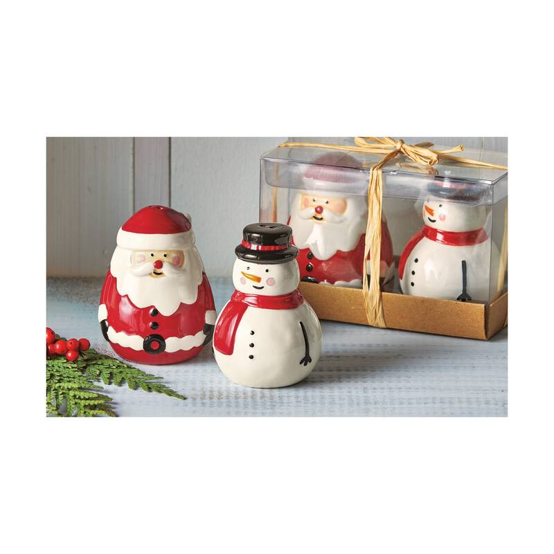 Jolly Santa & Snowman Christmas Salt and Pepper Shakers Set Of 2