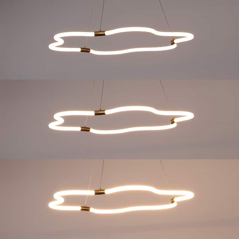 Vara 31.5" Contemporary Minimalist Metal/Acrylic Adjustable Dimmable Cloud Integrated LED Chandelier, by JONATHAN Y