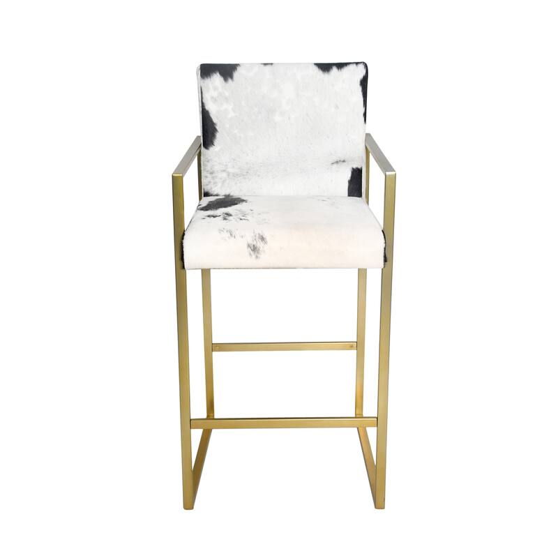 Gold Stainless Steel Frame Chair with Black and White Hairline Leather