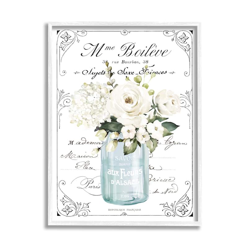 Stupell Vintage Parisian Floral Bouquet White Farmhouse Flowers Framed Wall Art - 24 x 30 - White