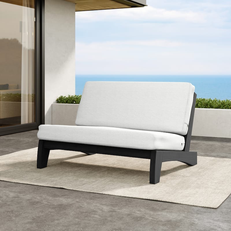 Outdoor Furniture Teak Wood Armless Loveseat Sofa With Cushion - Loveseat Whole Cushion - Beige/Black