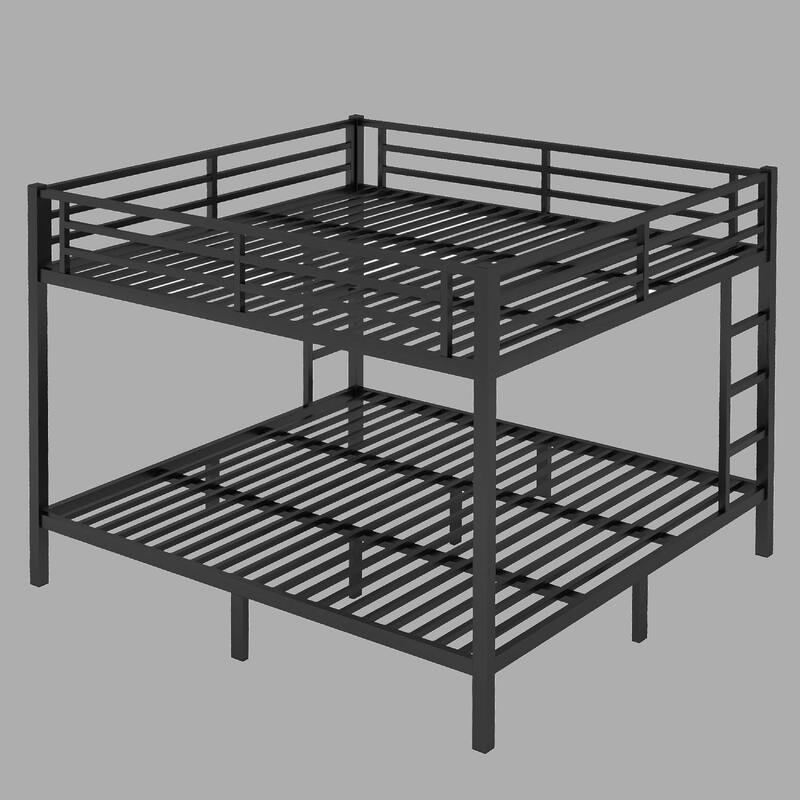 Queen over Queen or King over King Metal Bunk Bed with Side Ladder, Noise Reduced, No Box Spring Required