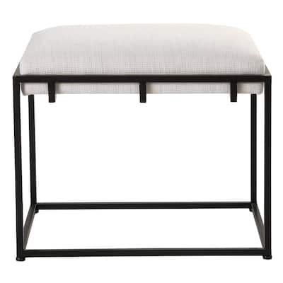23.5" White and Black Contemporary Upholstered Rectangular Bench