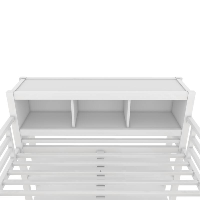 Full Size Metal Loft Bed Frame with Storage Wardrobe, L-Shaped Desk