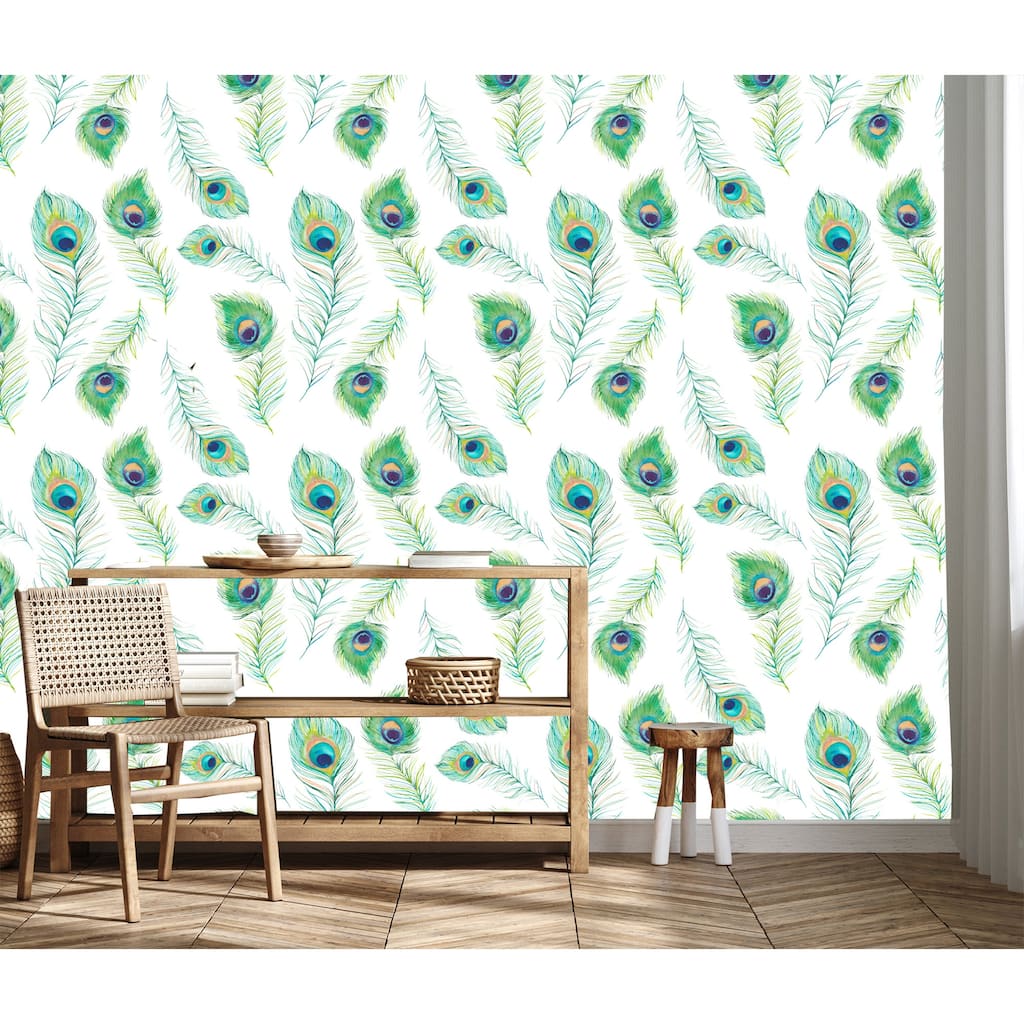 Peacock Feathers 10'L x 24''W Peel and Stick wallpaper