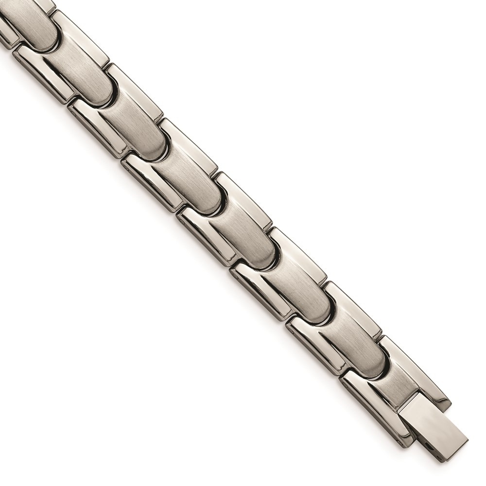 8.5 Inches Mens Brushed Grey Titanium 11mm Yellow IP Link Bracelet