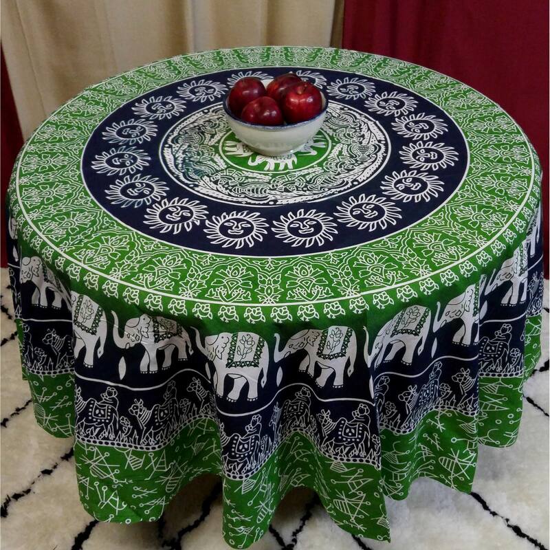Cotton Flamboyant Elephant Floral Round Tablecloth Collection