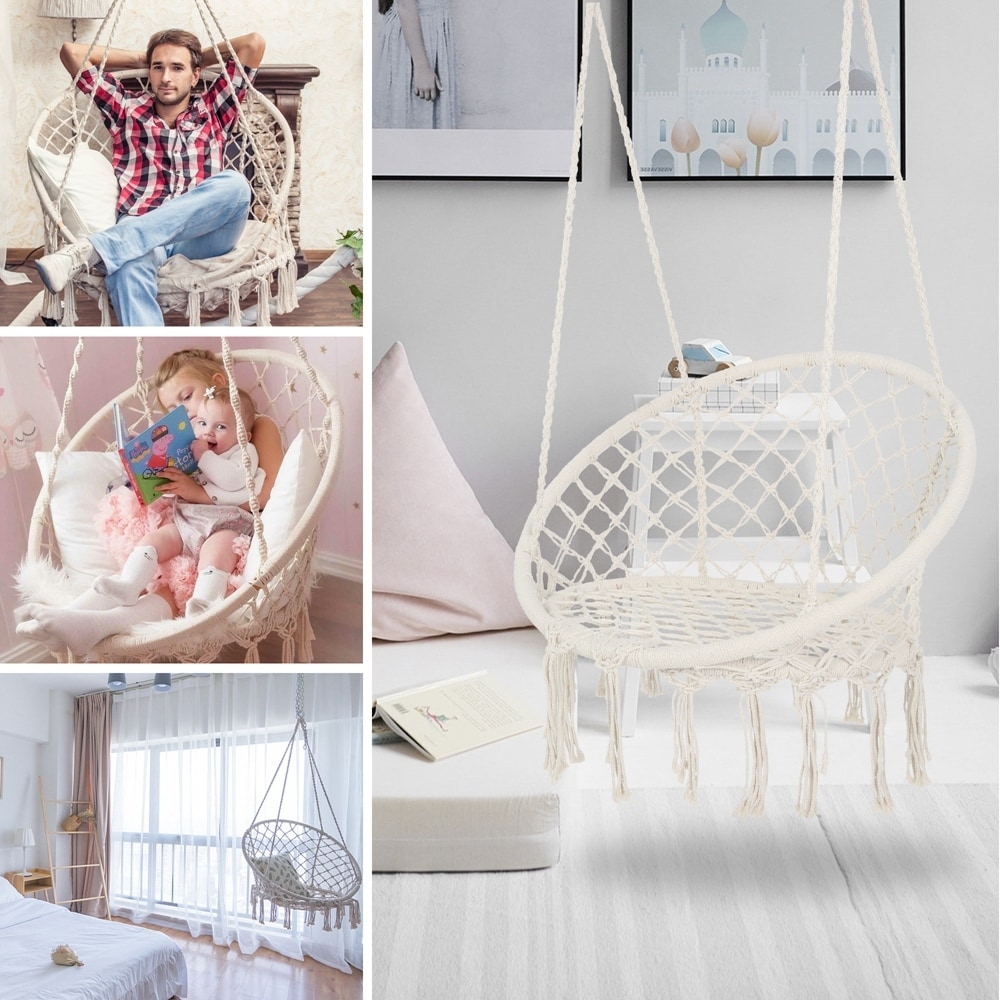 Hammock Chair Macrame Swing Hanging Cotton Rope Hammock Swing Chair for Indoor and Outdoor
