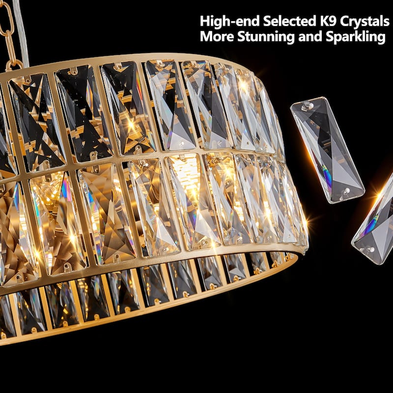 Crystal Chandelier Light with Adjustable Chain, 6-Light Dining Room Hanging Ceiling Light Fixtures with Metal Frame