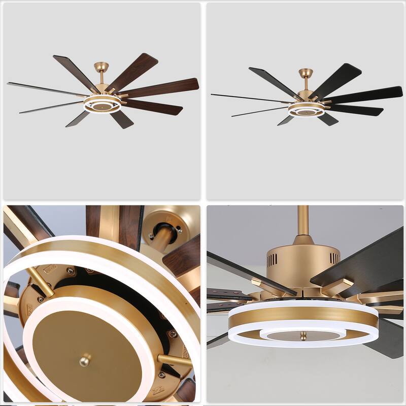 CurveCurio 72" Large Ceiling Fan w/ LED Lights, Wood Blades Ceiling Fan Quiet DC Motor w Remote for Lagre Rooms