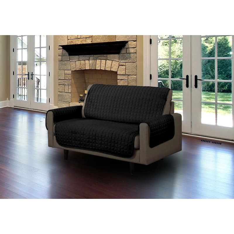 Quilted Microsuede Pet Dog Loveseat Furniture Protector Cover with Tucks - Love Seat - Black