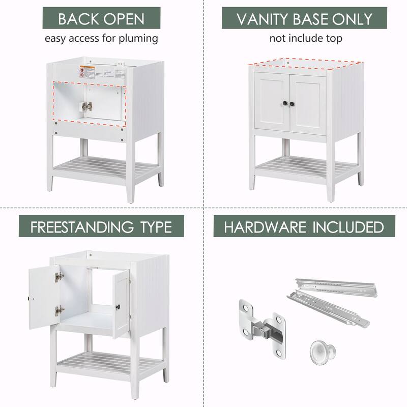 24" Bathroom Vanity with Ceramic Sink and Open Shelf