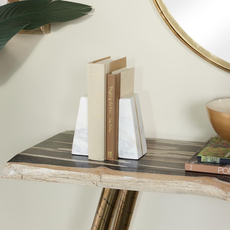 Marble Geometric Block 6 lbs Decorative Bookends with Gold Inlay - Set of 2 White or Black - CosmoLiving by Cosmopolitan
