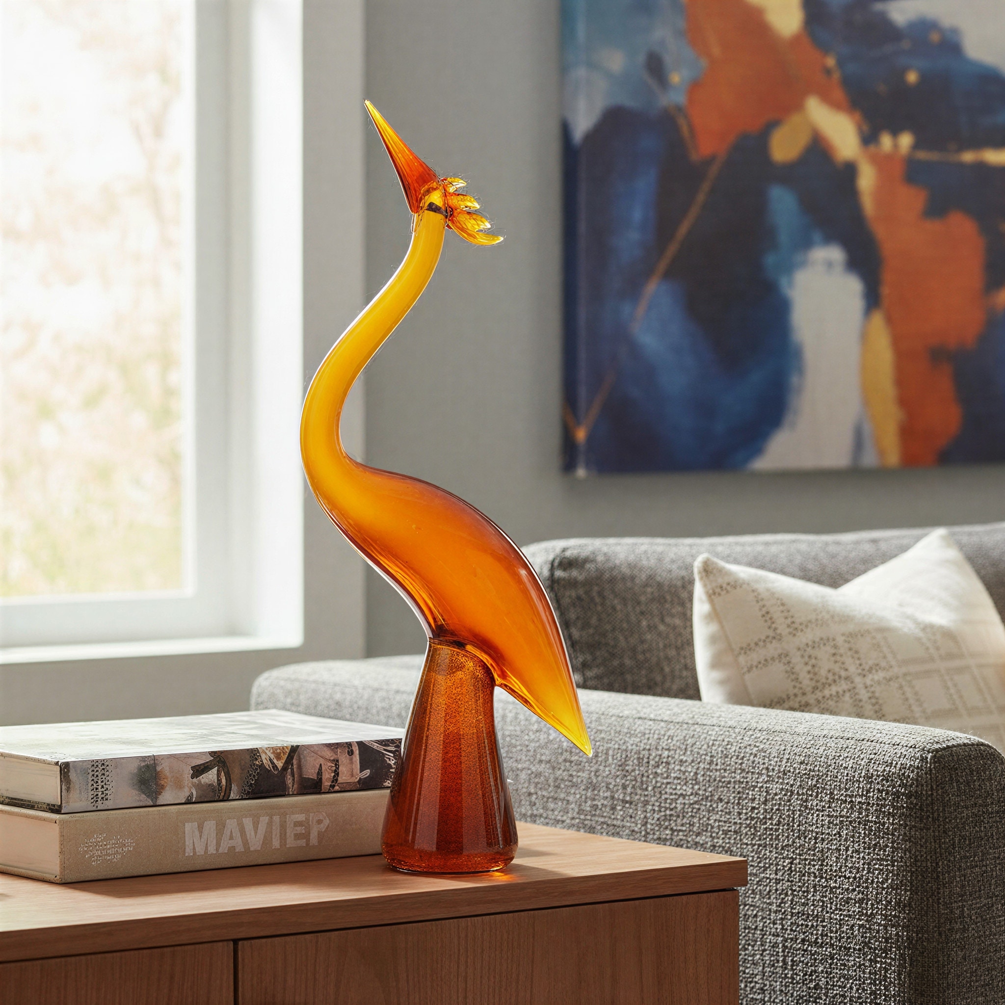 Hand-Blown Glass Crane - 5.25"L x 3.38"W x 15.25"H