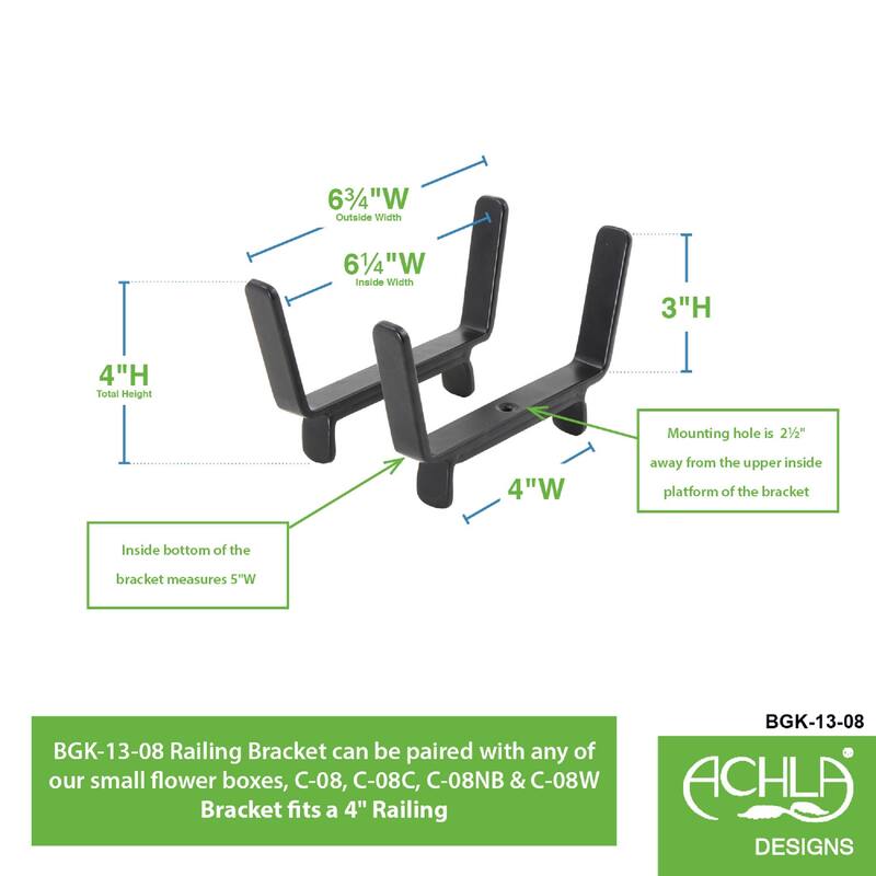 Achla Designs Flower Box Bracket for 2x4 Railing, 4 Inch Tall, Black Powder Coat Finish