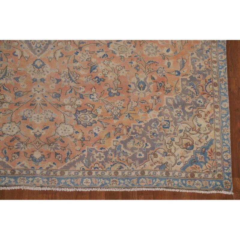Hand Knotted Oriental 100% Wool Carpet Traditional Floral Oranges & Rust Mashad Area Rug - 10' 2'' X 6' 9''