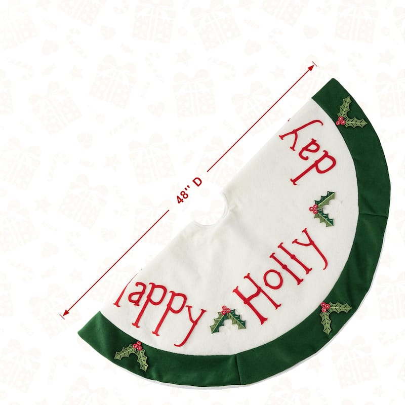 Glitzhome 48"D Traditional Dachshund Happy Holly Days Christmas Tree Skirt With Border