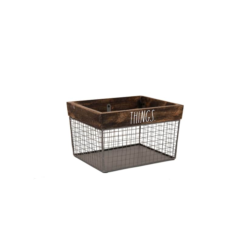 Rae Dunn Metal and Wood Storage Basket - THINGS
