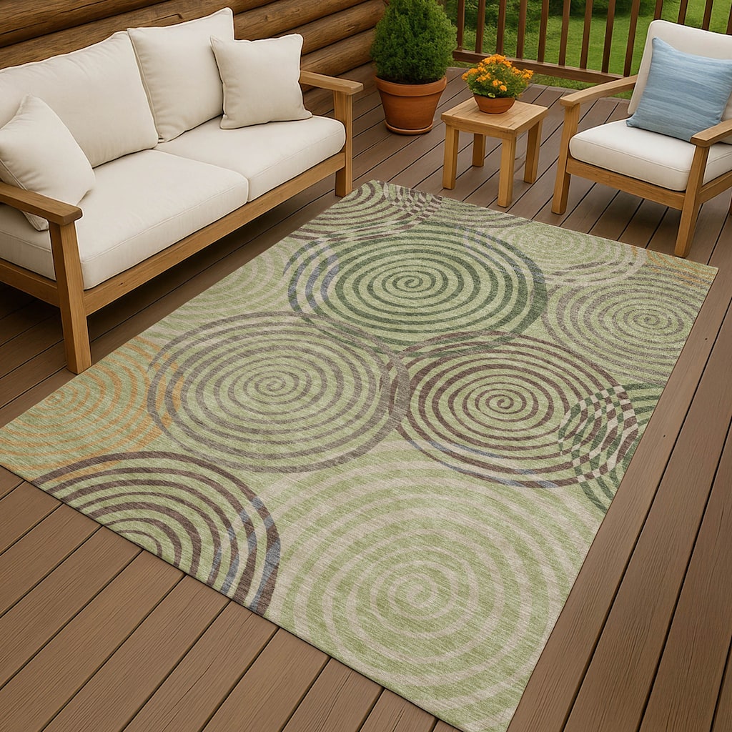 Machine Washable Indoor/ Outdoor Contemporary Swirls Chantille Rug