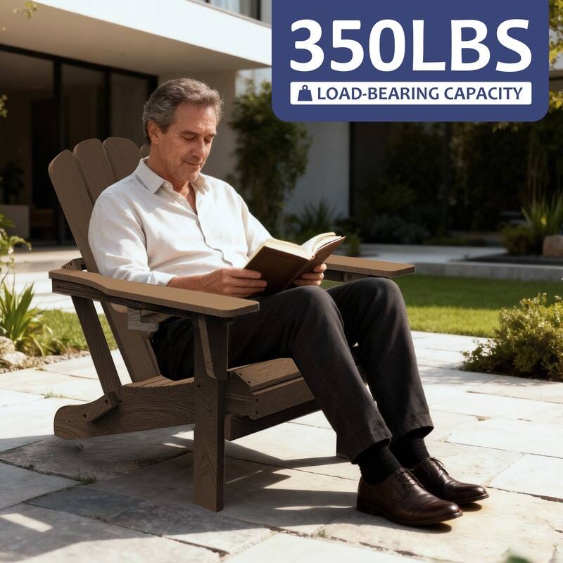 Domi Folding Adirondack Chair,Wooden Textured with Cup Holder,HDPE