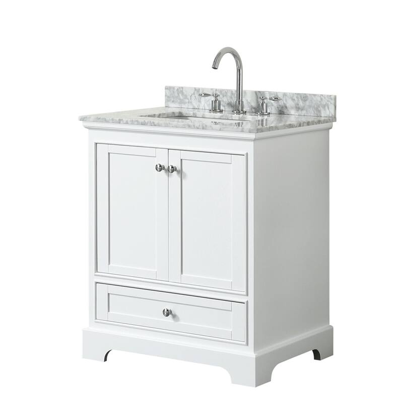 Wyndham Collection Deborah 30" Free Standing Single Vanity Set with - White / White Carrara Marble Top / Polished Chrome - Painted