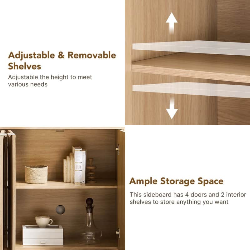 Spruce & Spring 70-inch Wide Modern Sideboard Cabinet with Semi-Cylindrical Columns