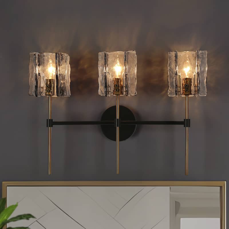 Kasy Modern 3-Light Bathroom Vanity Light Glass Wall Sconces - Smoke Grey&Gold - 21.6"L x 5.9"W x 15"H