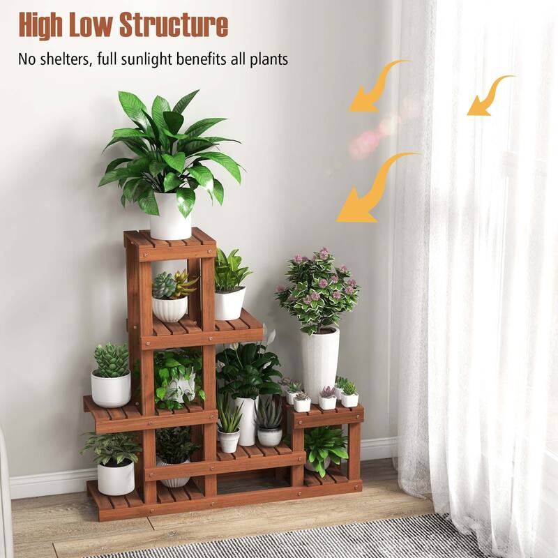 Costway Multi-layer Wood Plant Stand Flower Shelf Rack with High Low - See Details